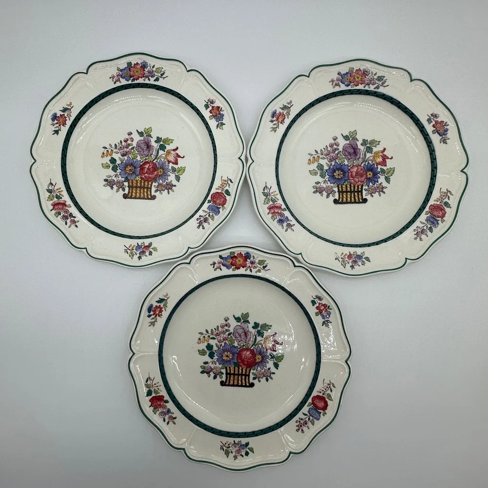 Wedgwood Etruria England Floral Salad Plates Set of 3 Flower Basket 8 Inch 1922